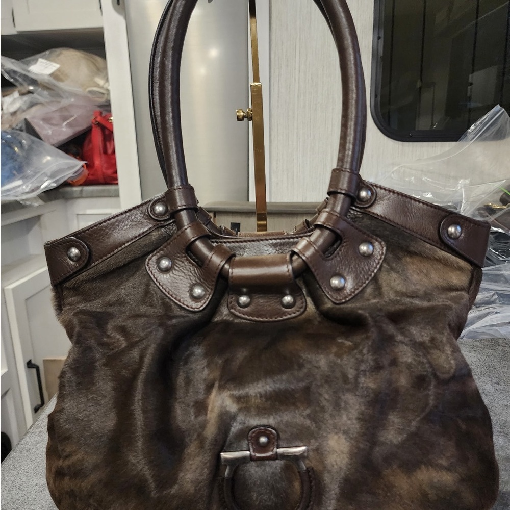 Salvatore Ferragamo Dark Brown Calf Hair Shoulder Bag *AUTHENTIC*